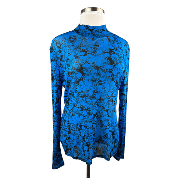 Diane Von Furstenberg Tops - Diane von Furstenberg Remy Mesh Top Mock Neck Sheer LS Cobalt Blue No Size 14?